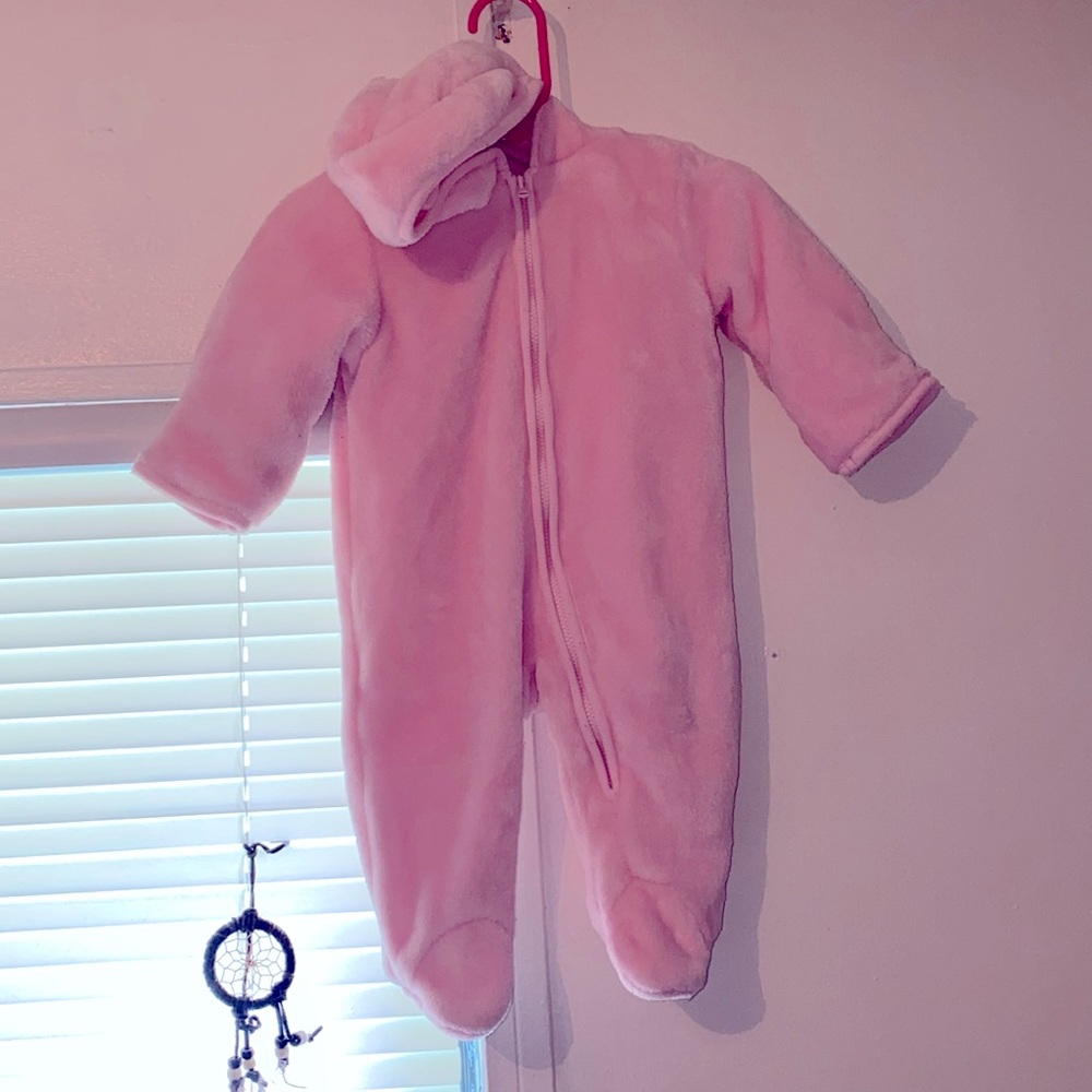 Cozy pink onesie with hoodie